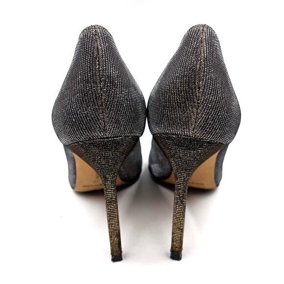 Manolo Blahnik BB Pumps Glitter Stiletto Heels Pointed Toe Dark Gold Sz 37 / 7 - Picture 7 of 8